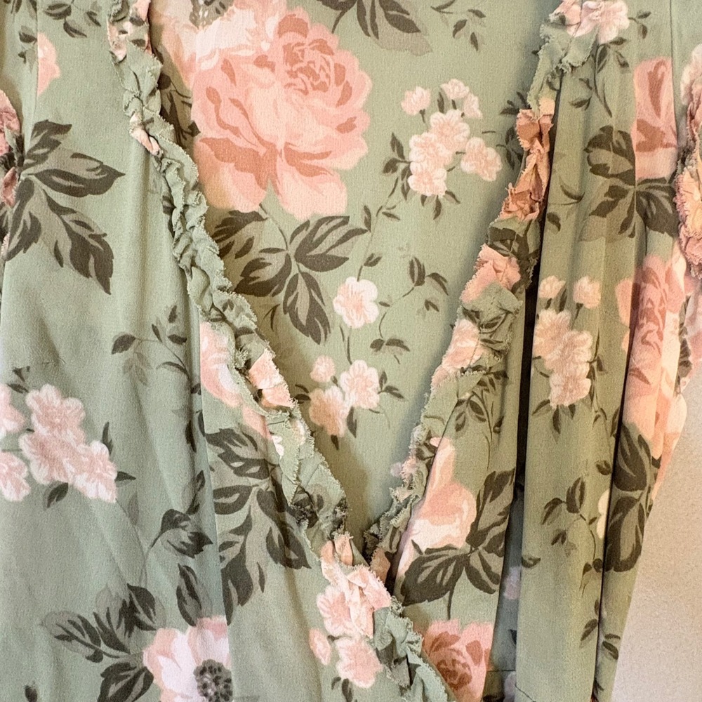 Reformation Gwenyth Midi Wrap Dress Athena Romantic Floral Print Green Pink Med - Picture 5 of 14